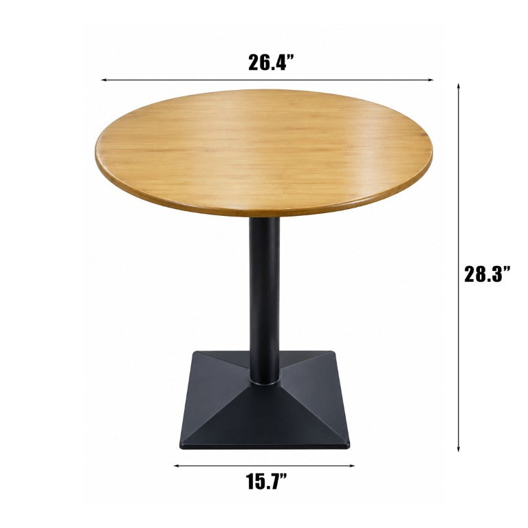 English Elm Round Bamboo Top Bistro Dining Table with Black Metal Pedestal Base for Two W2641P565306