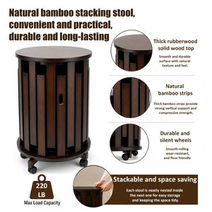 English Elm Stackable Bamboo Stools Set of 6 with Wheeled Nesting Base for Compact Modern Living W2641P566261
