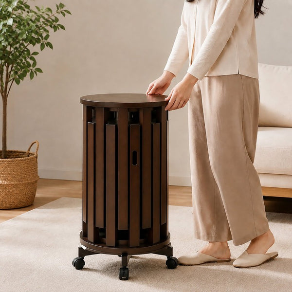 English Elm Stackable Bamboo Stools Set of 6 with Wheeled Nesting Base for Compact Modern Living W2641P566261