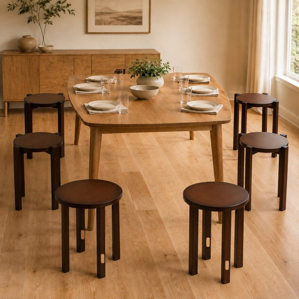 English Elm Stackable Bamboo Stools Set of 6 with Wheeled Nesting Base for Compact Modern Living W2641P566261