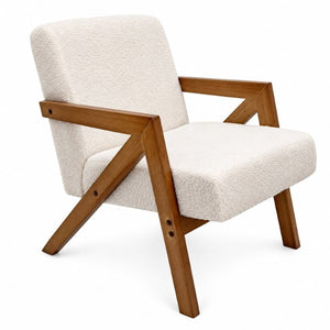 English Elm Single Accent Chair Mid Century Lambswool Seat Solid Rubberwood Frame for Apartments W2641P569021