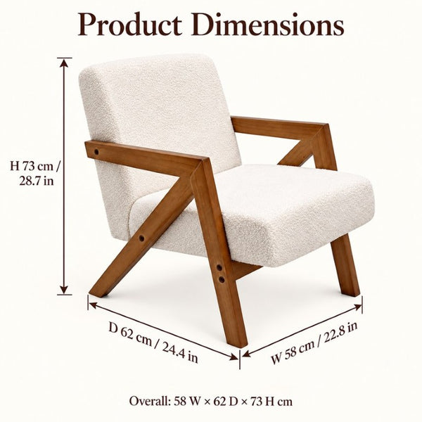 English Elm Single Accent Chair Mid Century Lambswool Seat Solid Rubberwood Frame for Apartments W2641P569021