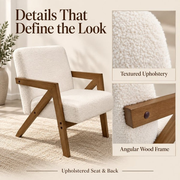 English Elm Single Accent Chair Mid Century Lambswool Seat Solid Rubberwood Frame for Apartments W2641P569021