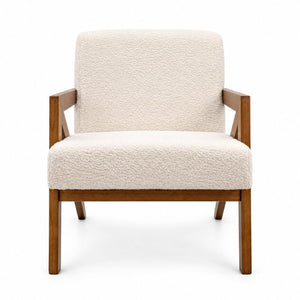 English Elm Single Accent Chair Mid Century Lambswool Seat Solid Rubberwood Frame for Apartments W2641P569021