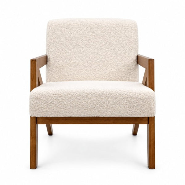 English Elm Single Accent Chair Mid Century Lambswool Seat Solid Rubberwood Frame for Apartments W2641P569021