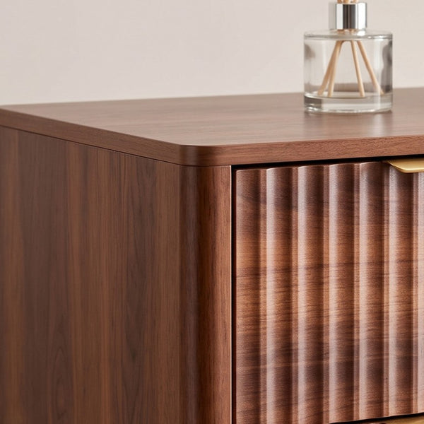 English Elm Tall Narrow Dresser with Fluted Fronts Five Drawers Dark Walnut Mid-Century Modern W2641P582460