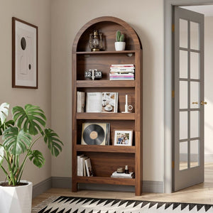 English Elm Behind Door Five Tier Arched Narrow Bookcase Natural Finish Slim Vertical Shelf Unit W2641P601569