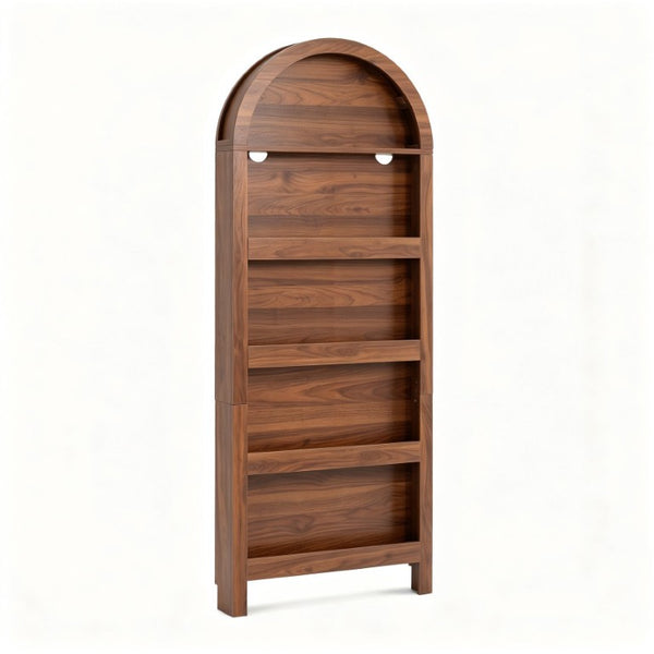 English Elm Behind Door Five Tier Arched Narrow Bookcase Natural Finish Slim Vertical Shelf Unit W2641P601569