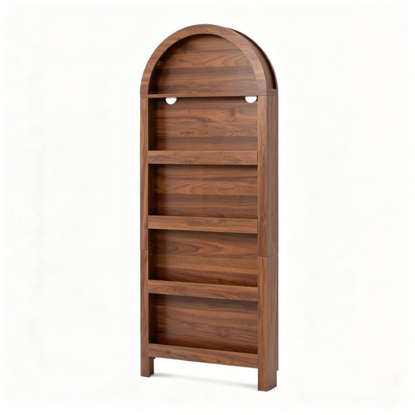 English Elm Behind Door Five Tier Arched Narrow Bookcase Natural Finish Slim Vertical Shelf Unit W2641P601569