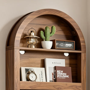 English Elm Behind Door Five Tier Arched Narrow Bookcase Natural Finish Slim Vertical Shelf Unit W2641P601569