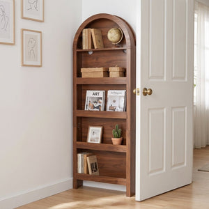 English Elm Behind Door Five Tier Arched Narrow Bookcase Natural Finish Slim Vertical Shelf Unit W2641P601569