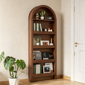 English Elm Behind Door Five Tier Arched Narrow Bookcase Natural Finish Slim Vertical Shelf Unit W2641P601569