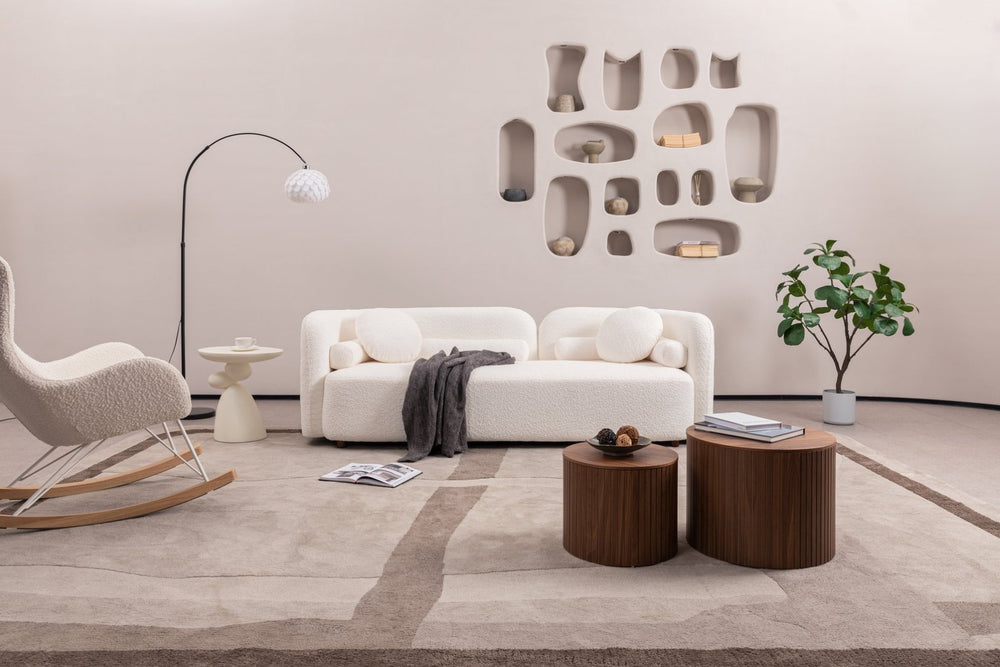 English Elm Luxury Japandi Boucle Two Seat Sofa Low Profile Cloud Cushion Living Room Lounge W2664P285014