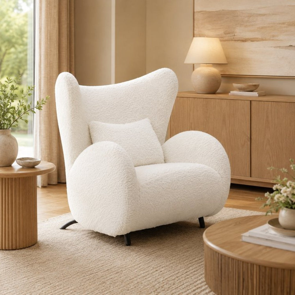 English Elm Modern Teddy Fabric Wingback Accent Chair with Lumbar Pillow for Any Living Space W2664P347174