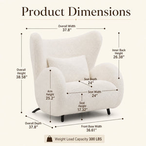English Elm Modern Teddy Fabric Wingback Accent Chair with Lumbar Pillow for Any Living Space W2664P347174