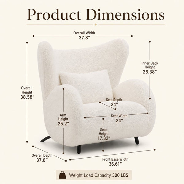 English Elm Modern Teddy Fabric Wingback Accent Chair with Lumbar Pillow for Any Living Space W2664P347174