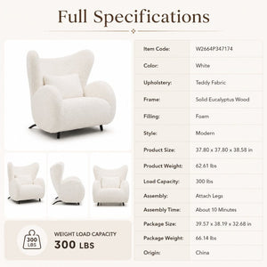 English Elm Modern Teddy Fabric Wingback Accent Chair with Lumbar Pillow for Any Living Space W2664P347174