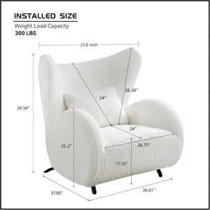 English Elm Modern Teddy Fabric Wingback Accent Chair with Lumbar Pillow for Any Living Space W2664P347174