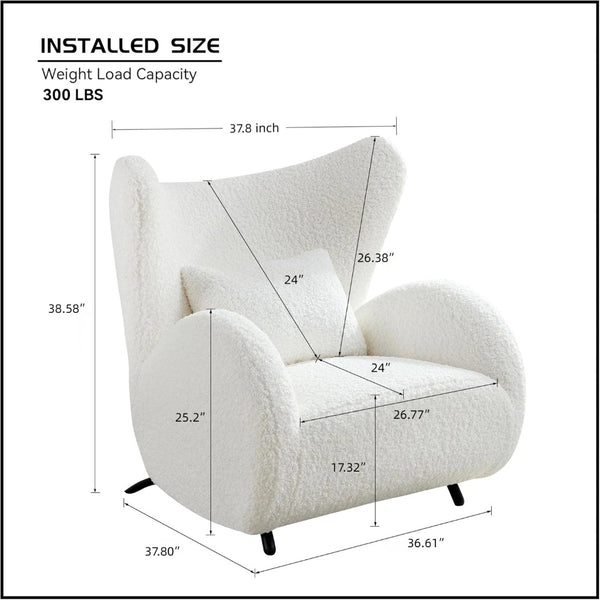 English Elm Modern Teddy Fabric Wingback Accent Chair with Lumbar Pillow for Any Living Space W2664P347174