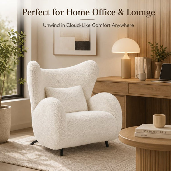 English Elm Modern Teddy Fabric Wingback Accent Chair with Lumbar Pillow for Any Living Space W2664P347174