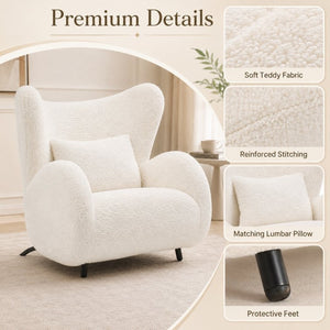 English Elm Modern Teddy Fabric Wingback Accent Chair with Lumbar Pillow for Any Living Space W2664P347174