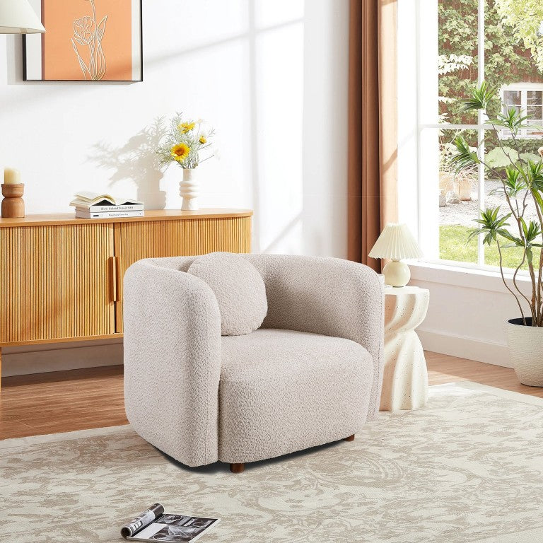 English Elm C3-2508, Japandi Boucle Accent Armchair Low-Profile Cloud Seat for Living Room W2664P421062