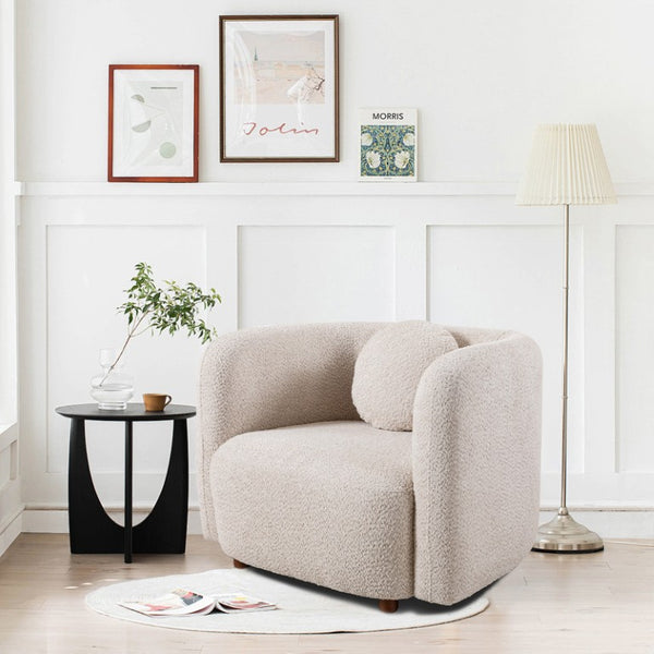 English Elm C3-2508, Japandi Boucle Accent Armchair Low-Profile Cloud Seat for Living Room W2664P421062