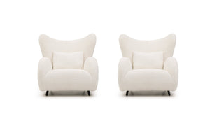 English Elm 2Ps, Plush Teddy Fabric Wingback Accent Chair with Lumbar Pillow for Bedroom Lounge W2664S00041