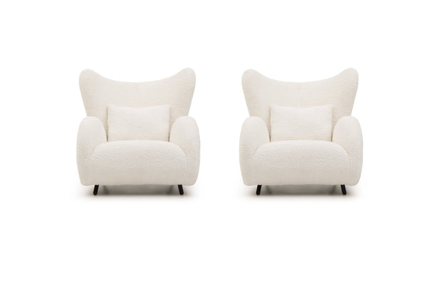 English Elm 2Ps, Plush Teddy Fabric Wingback Accent Chair with Lumbar Pillow for Bedroom Lounge W2664S00041
