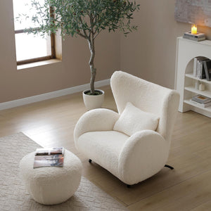 English Elm 2Ps, Plush Teddy Fabric Wingback Accent Chair with Lumbar Pillow for Bedroom Lounge W2664S00041
