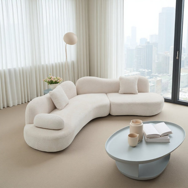 English Elm Modern Boucle Crescent Sectional Sofa with Butterfly Backrest for Stylish Living Spaces W2664S00111