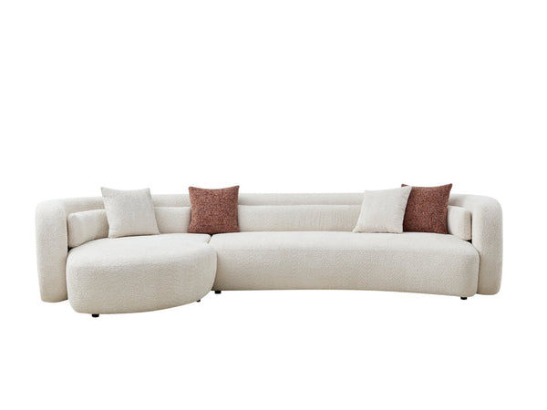 English Elm 132" Curved Boucle Sectional Sofa Modular L-shape Design Seats Six for Modern Living Light Beige - A W2664S00115