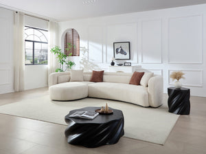 English Elm 132" Curved Boucle Sectional Sofa Modular L-shape Design Seats Six for Modern Living Light Beige - A W2664S00115