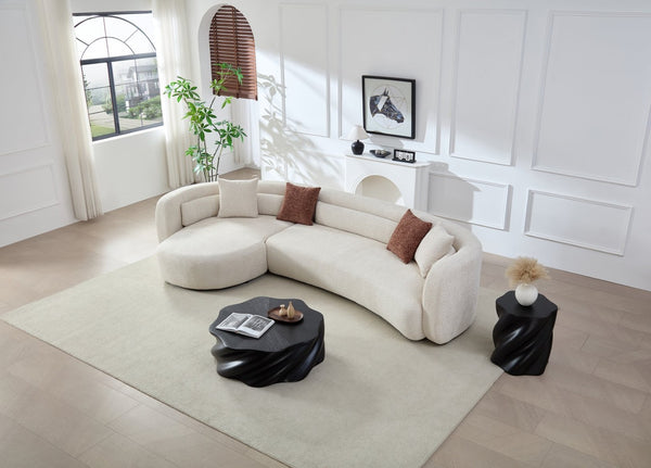 English Elm 132" Curved Boucle Sectional Sofa Modular L-shape Design Seats Six for Modern Living Light Beige - A W2664S00115