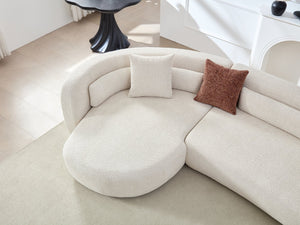 English Elm 132" Curved Boucle Sectional Sofa Modular L-shape Design Seats Six for Modern Living Light Beige - A W2664S00115