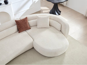 English Elm 132" Curved Boucle Sectional Sofa Modular L-shape Design Seats Six for Modern Living Light Beige - B W2664S00116