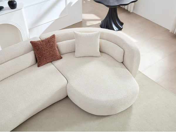 English Elm 132" Curved Boucle Sectional Sofa Modular L-shape Design Seats Six for Modern Living Light Beige - B W2664S00116