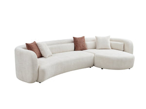 English Elm 132" Curved Boucle Sectional Sofa Modular L-shape Design Seats Six for Modern Living Light Beige - B W2664S00116