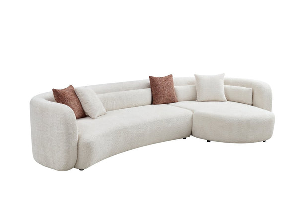 English Elm 132" Curved Boucle Sectional Sofa Modular L-shape Design Seats Six for Modern Living Light Beige - B W2664S00116
