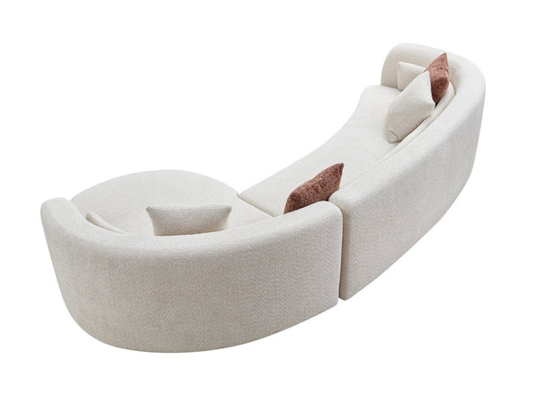 English Elm 132" Curved Boucle Sectional Sofa Modular L-shape Design Seats Six for Modern Living Light Beige - B W2664S00116