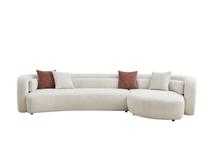 English Elm 132" Curved Boucle Sectional Sofa Modular L-shape Design Seats Six for Modern Living Light Beige - B W2664S00116