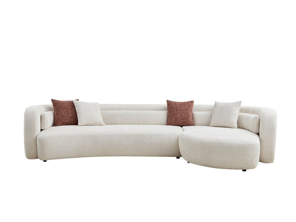 English Elm 132" Curved Boucle Sectional Sofa Modular L-shape Design Seats Six for Modern Living Light Beige - B W2664S00116