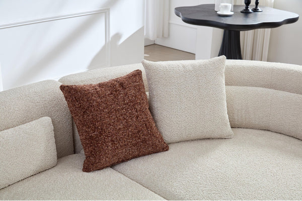 English Elm 132" Curved Boucle Sectional Sofa Modular L-shape Design Seats Six for Modern Living Light Beige - B W2664S00116
