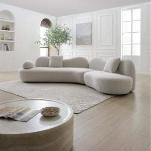English Elm Modern Boucle Crescent Sectional Sofa Sculptural Butterfly Backrest for Living Spaces W2664S00118