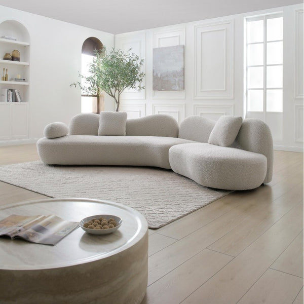 English Elm Modern Boucle Crescent Sectional Sofa Sculptural Butterfly Backrest for Living Spaces W2664S00118