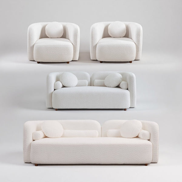 English Elm 3+2+1+1S, Japandi Boucle Sofa Set Low Profile Cloud Design for Modern Living W2664S00121