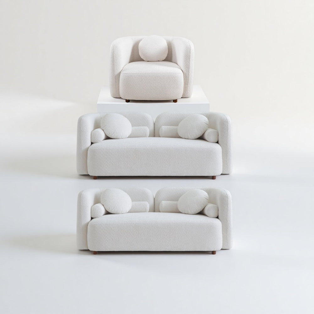 English Elm 2+2+1S, Japandi Boucle Cloud Sofa Set Low Profile Minimalist Living Room Seating W2664S00123