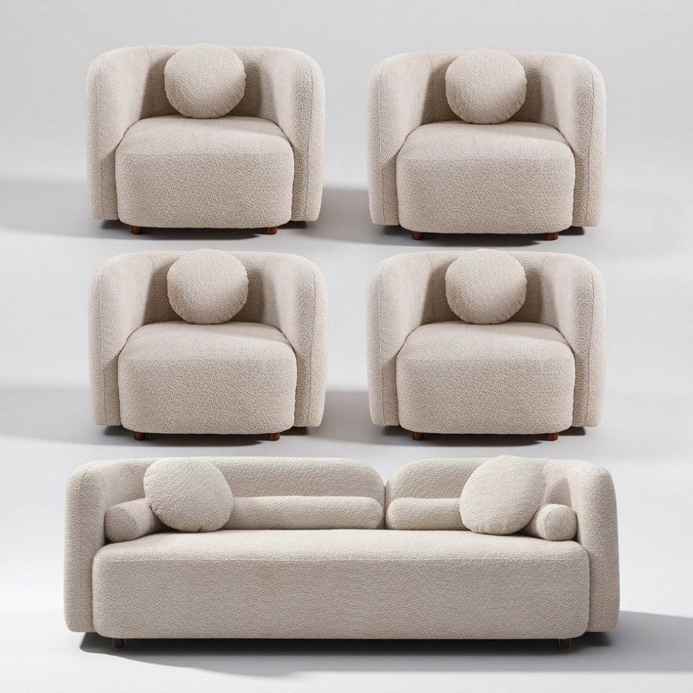 English Elm 3+1+1+1+1S, Boucle Sectional Sofa Set Overstuffed Modular Seating for Modern Living Room W2664S00124
