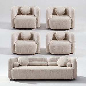 English Elm 3+1+1+1+1S, Boucle Sectional Sofa Set Overstuffed Modular Seating for Modern Living Room W2664S00124