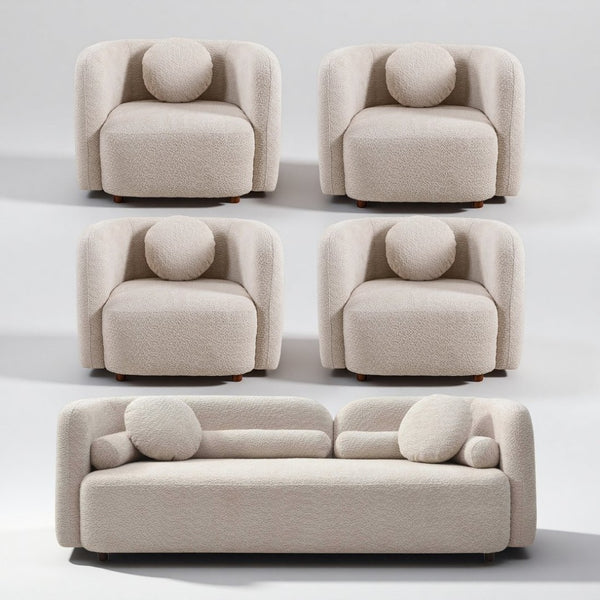 English Elm 3+1+1+1+1S, Boucle Sectional Sofa Set Overstuffed Modular Seating for Modern Living Room W2664S00124